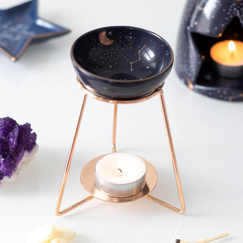 Brûle-parfum céramique blanche et or style céleste apothicairerie de luxe