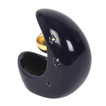 Brûle-parfum suspendu en forme de croissant de lune bleu